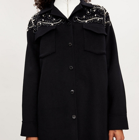 Sandro Versaille Embellished Sequined Wool Blend Black Jacket in Noir Small - Picture 2 of 16